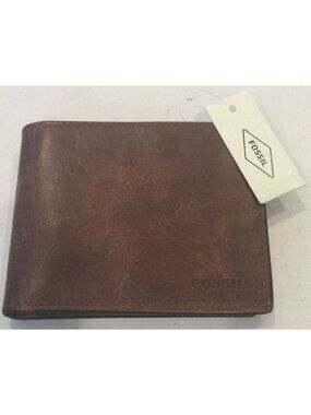 FOSSIL Men's Bifold Brown Buffalo Hide Leather RFID Protected
